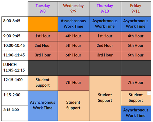 Student first week schedule 
